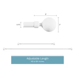 3/4-Inch Curtain Rod- Decorative Ball Finials And Hardware- For Home Decor In Bedroom And Kitchen- 48-84-Inch By Hastings Home (White)
