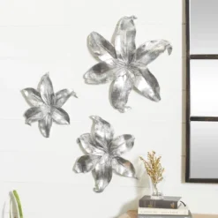 Set Of 3 Polystone 3D Floral Wall Decors - Olivia & May