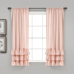 Home Boutique Allison Ruffle Window Curtain Panels Blush 40X63 Set