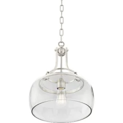 Franklin Iron Works Charleston Brushed Nickel Pendant 13 1/2" Wide Modern LED Clear Glass Shade For Dining Room House Foyer Kitchen Island Entryway -Home Improvement Store GUEST 5c655060 cb30 4a9f 8445 ea3756b9ac13