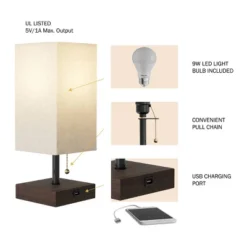 USB Rectangle Lamp With Wood Base (Includes LED Light Bulb) -Home Improvement Store GUEST 5c6b0998 d80c 4154 a2aa e9f5431351a3