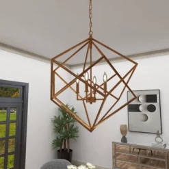 Modern Metal Chandelier With Link Style Chain Gold - Olivia & May -Home Improvement Store GUEST 5c9a255a a024 46ac 921b 27a4ded155c0