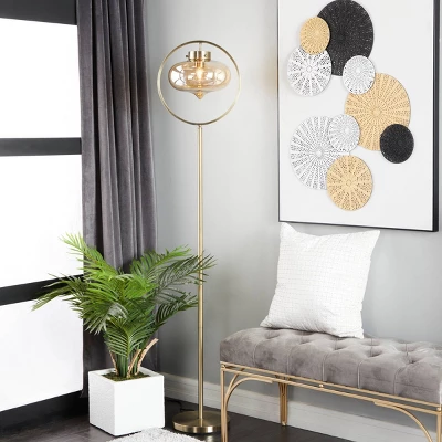 Metal Floor Lamp With Hanging Shade Gold - Olivia & May 3 Metal Floor Lamp With Hanging Shade Gold - Olivia & May