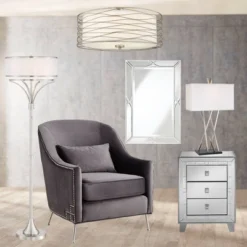 Possini Euro Design Modern Ceiling Light Flush Mount Fixture Antique Silver Leaf 18" Wide Wavy Spun White Drum For Bedroom Kitchen -Home Improvement Store GUEST 5d5ebab4 6ca9 4ca0 86dc 4aef8a8ddd15