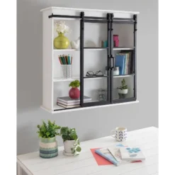 30" X 28" Barnhardt Decorative Wooden Wall Cabinet With 2 Sliding Glass Doors White - Kate & Laurel All Things Decor -Home Improvement Store GUEST 66f26f04 d4f3 440f 8cb5 cca7001ecd14