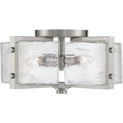 Possini Euro Design Prane Modern Industrial Ceiling Light Semi Flush Mount Fixture 17" Wide Brushed Nickel 4-Light Warped Glass For Bedroom Kitchen -Home Improvement Store GUEST 67e31c74 0341 4bbe 8a39 d9439e2bc16c