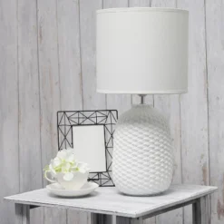 20.4" Traditional Ceramic Purled Texture Bedside Table Desk Lamp With White Fabric Drum Shade Off-White - Simple Designs 14 20.4" Traditional Ceramic Purled Texture Bedside Table Desk Lamp With White Fabric Drum Shade Off-White - Simple Designs -Home Improvement Store GUEST 69a63b8b 0dda 46e1 ad2a 696f1143ea46