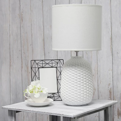 20.4" Traditional Ceramic Purled Texture Bedside Table Desk Lamp With White Fabric Drum Shade Off-White - Simple Designs 7 20.4" Traditional Ceramic Purled Texture Bedside Table Desk Lamp With White Fabric Drum Shade Off-White - Simple Designs - Image 5