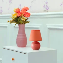 8.66" Petite Ceramic Orb Base Bedside Table Desk Lamp With Matching Tapered Drum Fabric Shade Orange - Creekwood Home -Home Improvement Store GUEST 6a2620d2 7192 4c15 a691 0f43c0edeb4c