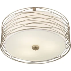 Possini Euro Design Modern Ceiling Light Flush Mount Fixture Antique Silver Leaf 18" Wide Wavy Spun White Drum For Bedroom Kitchen -Home Improvement Store GUEST 6e794785 090f 4408 857a 540b895c84a4
