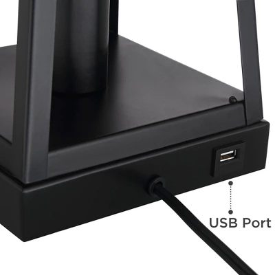 Franklin Iron Works Kacey Industrial Table Lamps 25 1/4" High Set Of 2 Dark Metal With USB LED Nightlight Black Faux Silk Shade For Living Room Desk 5 Franklin Iron Works Kacey Industrial Table Lamps 25 1/4" High Set Of 2 Dark Metal With USB LED Nightlight Black Faux Silk Shade For Living Room Desk - Image 3