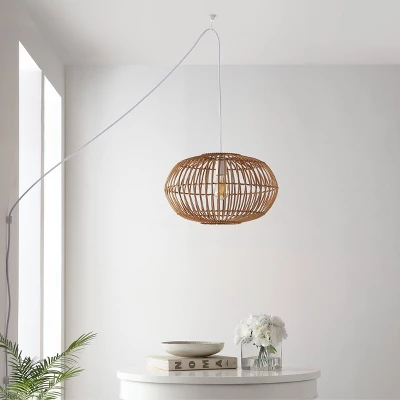 17.5" 1-Light Leo Farmhouse Coastal Rattan LED Pendant Brown - JONATHAN Y 12 17.5" 1-Light Leo Farmhouse Coastal Rattan LED Pendant Brown - JONATHAN Y - Image 10