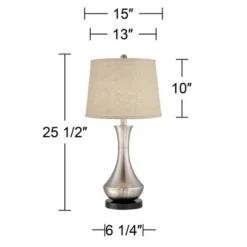 360 Lighting Simon Modern Table Lamps 25 1/2" High Set Of 2 Brushed Nickel With USB Charging Port Burlap Fabric Drum Shade For Bedroom Bedside Desk -Home Improvement Store GUEST 716a9fb0 f34f 4e7f 9ea0 886f4a8f35f5