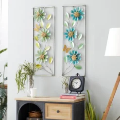 Set Of 2 Metal Floral Wall Decors With Gold Frame Green - Olivia & May -Home Improvement Store GUEST 735e1f46 b48e 4900 b003 5373f2a11632