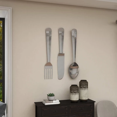 36" Aluminum Utensils Knife, Spoon And Fork Wall Decor Set Of 3 Silver - Olivia & May 6 36" Aluminum Utensils Knife, Spoon And Fork Wall Decor Set Of 3 Silver - Olivia & May - Image 4