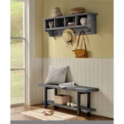 48" Pomona Metal And Reclaimed Wood Entryway Coat Hook With Storage Cubbies Slate Gray - Alaterre Furniture -Home Improvement Store GUEST 75cae2e1 001f 4d24 897b 3c246ce896a2