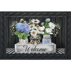 Briarwood Lane Crated Mason Jars Spring Doormat Welcome Floral Indoor Outdoor 30" X 18"