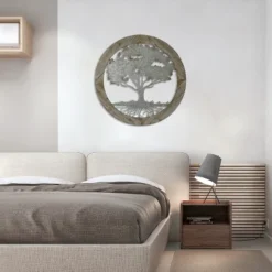 LuxenHome Metal Tree Of Life With Roots Wall Decor With Round Wood Frame -Home Improvement Store GUEST 7a68f4e2 fe7d 4e82 8ed3 10466ab25bcb