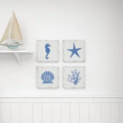 Set Of 4 Metal Sea Horse Speckled Wall Decors With Starfish Shell And Coral Designs Cream - Olivia & May -Home Improvement Store GUEST 7d87d0a9 2ff7 420e 8540 55c20d499315