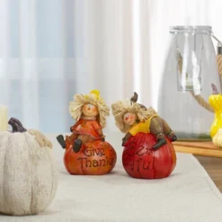 Northlight Set Of 2 Scarecrow On A Pumpkin Thanksgiving Table Figures