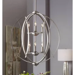 Possini Euro Design Spherical Brushed Nickel Large Chandelier 24" Wide Modern 6-Light Fixture For Dining Room House Foyer Kitchen Island Entryway Home -Home Improvement Store GUEST 7fc99142 9bd2 4b9b a2db a8046439f66b