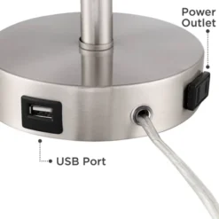 360 Lighting Trotter Modern Table Lamps 23 3/4" High Set Of 2 Brushed Nickel With USB And AC Power Outlet In Base White Fabric Cylinder For Home Desk -Home Improvement Store GUEST 8a0d0e0b 0681 4998 9793 509a270f3726