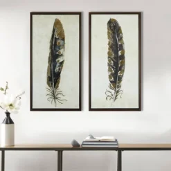 (Set Of 2) 16.75" X 31.75" Gilded Feathers Canvas Wall Art Yellow -Home Improvement Store GUEST 8abeab4c 3160 456a be18 70cac71c45c5