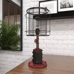 10" X 21" Industrial Accent Lamp With Iron Wire Cage Shade Red/Black - Olivia & May 21 10" X 21" Industrial Accent Lamp With Iron Wire Cage Shade Red/Black - Olivia & May -Home Improvement Store GUEST 8b0df590 7e45 42f4 a1ed 1652837ffde6
