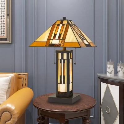 22.75" Tiffany Table Lamp Hand Cut Stained Glass Shade And Lamp Base (Includes LED Light Bulb) Dark Bronze - Cal Lighting 3 22.75" Tiffany Table Lamp Hand Cut Stained Glass Shade And Lamp Base (Includes LED Light Bulb) Dark Bronze - Cal Lighting