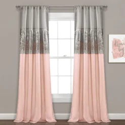 Home Boutique Night Sky Window Curtain Panel Single Gray/Blush 42X84