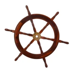 Wood Sail Boat Ship Wheel Wall Decor With Gold Hardware Brown - Olivia & May