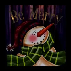 Northlight LED Lighted "Be Merry" Smiling Snowman Christmas Canvas Wall Art 11.75" X 11.75"