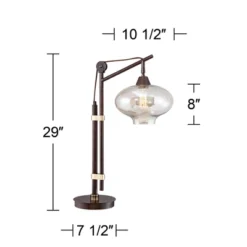 Franklin Iron Works Calyx Modern Industrial Desk Lamp 29" Tall Bronze Brown Cognac Glass Dome Shade For Bedroom Living Room Bedside Nightstand Office -Home Improvement Store GUEST 8ee5242a a200 419d 9c65 de54708a361f