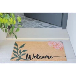 Shiraleah "Welcome" Floral Print Rectangle Doormat