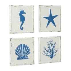 Set Of 4 Metal Sea Horse Speckled Wall Decors With Starfish Shell And Coral Designs Cream - Olivia & May -Home Improvement Store GUEST 9a469958 0311 4daf ba9d e0f544396f3a