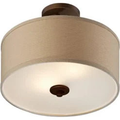 Possini Euro Design Halsted Modern Ceiling Light Semi Flush Mount Fixture 15" Wide Brushed Bronze 2-Light Oatmeal Linen Drum For Bedroom Living Room -Home Improvement Store GUEST 9d43ed44 c235 4191 845a a5a448241416