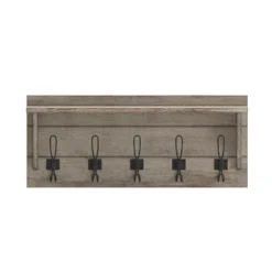Merrick Lane Pine Wood 24 Inch Wall Mount Storage Rack With 5 Hanging Hooks And Upper Display Shelf -Home Improvement Store GUEST 9e26a946 6a96 4a1f bcfd cedad5a7bbb6