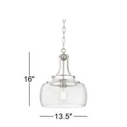 Franklin Iron Works Charleston Brushed Nickel Pendant 13 1/2" Wide Modern LED Clear Glass Shade For Dining Room House Foyer Kitchen Island Entryway -Home Improvement Store GUEST 9f22ee3a cb6f 421b bd12 219a18aeb2f6