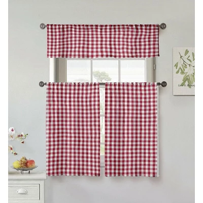 GoodGram Country Accents Burgundy Plaid Buffalo Check Kitchen Curtain Tier & Valance Set - 58 In. W X 15 In. L 3 GoodGram Country Accents Burgundy Plaid Buffalo Check Kitchen Curtain Tier & Valance Set - 58 In. W X 15 In. L
