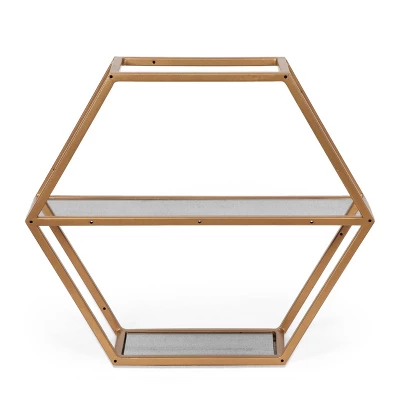 17" Lepley Modern Glam Handcrafted Glass 2 Shelf Hexagonal Decorative Shelf Antique Gold - Christopher Knight Home 3 17" Lepley Modern Glam Handcrafted Glass 2 Shelf Hexagonal Decorative Shelf Antique Gold - Christopher Knight Home