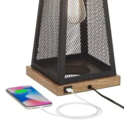 Franklin Iron Works Barris Industrial Table Lamp 26 3/4" High Metal Mesh With Nightlight LED USB Charging Port Burlap Shade For Living Room House Desk -Home Improvement Store GUEST a1f68d64 2329 42e1 b473 cce83e021488