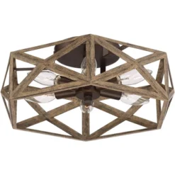 Possini Euro Design Moorcroft Modern Farmhouse Ceiling Light Semi Flush Mount Fixture 14 1/2" Wide Dark Wood Bronze 6-Light Hexagon Frame For Bedroom -Home Improvement Store GUEST a61002d5 086f 43ee 86de 5d4d73cd4298