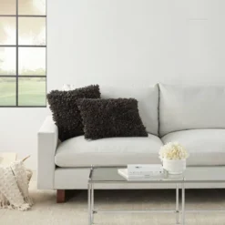 17"x17" Shag Chindi Short Cut Square Throw Pillow Charcoal - Mina Victory -Home Improvement Store GUEST a65ebce0 88a6 487a bb08 da1650ea2230