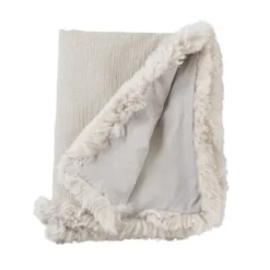 Saro Lifestyle Plush Lamb Fur Border Linen Throw Blanket