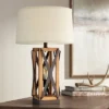 Franklin Iron Works Gaines Rustic Farmhouse Table Lamp 28 1/2" Tall Bronze Wood With LED Nightlight Off White Burlap Drum Shade For Bedroom House Home -Home Improvement Store GUEST a8e231ba 4016 469e bb5b 48d252ede0e1