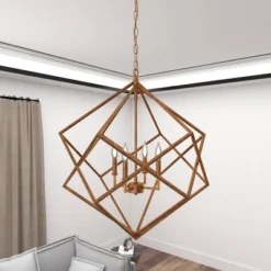 Modern Metal Chandelier With Link Style Chain Gold - Olivia & May -Home Improvement Store GUEST adfca891 abae 4c6d 8029 185e29014b09