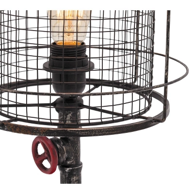 10" X 21" Industrial Accent Lamp With Iron Wire Cage Shade Red/Black - Olivia & May 4 10" X 21" Industrial Accent Lamp With Iron Wire Cage Shade Red/Black - Olivia & May - Image 2