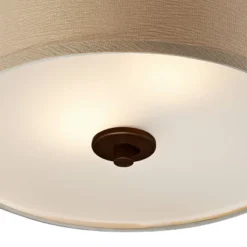 Possini Euro Design Halsted Modern Ceiling Light Semi Flush Mount Fixture 15" Wide Brushed Bronze 2-Light Oatmeal Linen Drum For Bedroom Living Room -Home Improvement Store GUEST b150336a ca66 4b50 849e 5bb81133988b