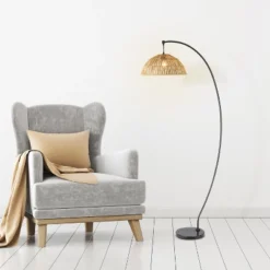 77" Metal And Rattan Bowl Boho Floor Lamp Black - River Of Goods -Home Improvement Store GUEST b2aa9bc1 10e4 477e 81c1 0fed4470cefb