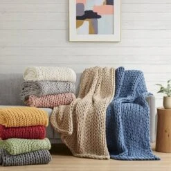50"x60" Chunky Double Knit Handmade Throw Blanket - Madison Park -Home Improvement Store GUEST b3424fe2 eab5 4c1d 928f 5aa556842563